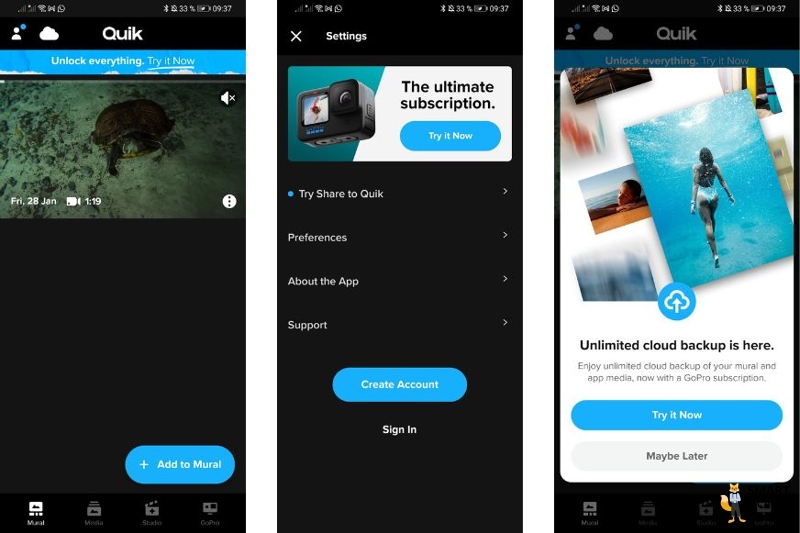 Man sieht den geöffneten Reiter Mural in der GoPro Quick App.